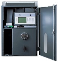 Tranax 2100T with back open and vault closed